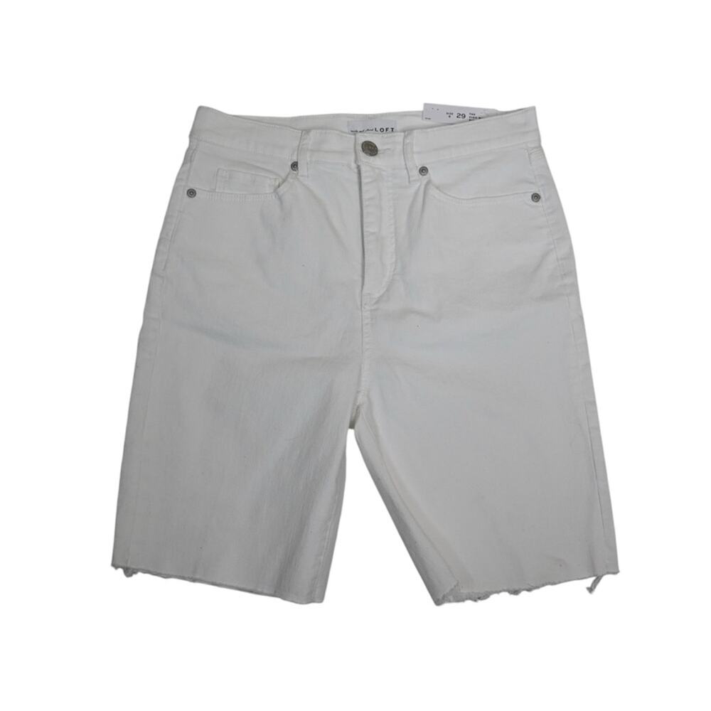 LOFT Womens 29/8 Fresh Cut High Rise Denim Bike Shorts in White NEW - Picture 2 of 12